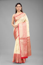 Thumbnail for White Pure Silk Woven Zari Design Floral Saree with Unstitched Blouse - Hiral Fashion - Distacart