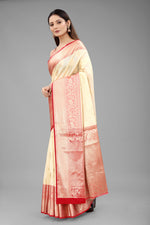 Thumbnail for White Pure Silk Woven Zari Design Floral Saree with Unstitched Blouse - Hiral Fashion - Distacart