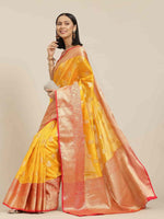 Thumbnail for Yellow Pure Silk Woven Zari Design Floral Saree with Unstitched Blouse - Hiral Fashion - Distacart