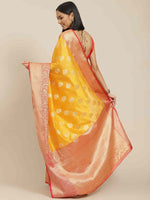 Thumbnail for Yellow Pure Silk Woven Zari Design Floral Saree with Unstitched Blouse - Hiral Fashion - Distacart