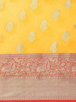 Thumbnail for Yellow Pure Silk Woven Zari Design Floral Saree with Unstitched Blouse - Hiral Fashion - Distacart