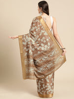 Thumbnail for Brown Silk Blend Digital Print Floral Saree with Unstitched Blouse - Hiral Fashion - Distacart