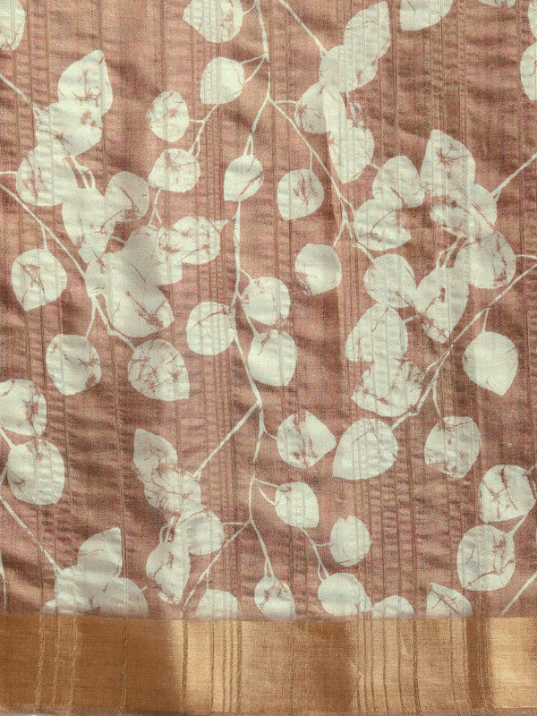 Brown Silk Blend Digital Print Floral Saree with Unstitched Blouse - Hiral Fashion - Distacart
