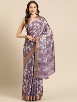 Thumbnail for Lavender Silk Blend Digital Print Floral Saree with Unstitched Blouse - Hiral Fashion - Distacart