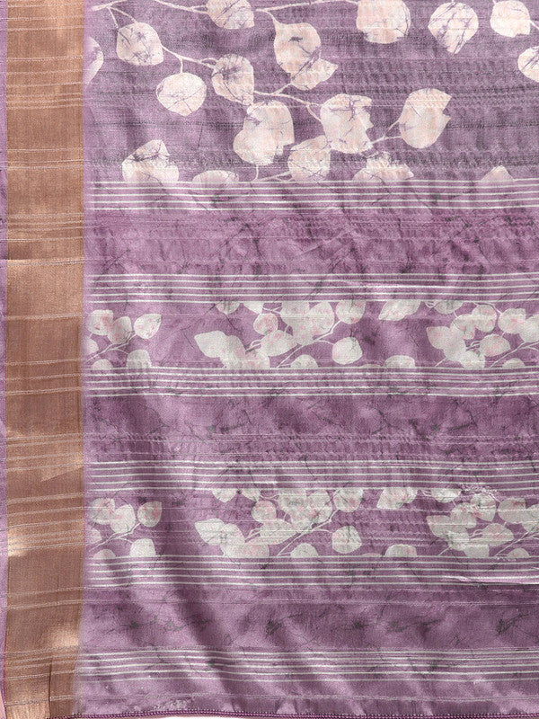 Lavender Silk Blend Digital Print Floral Saree with Unstitched Blouse - Hiral Fashion - Distacart