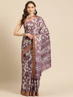Thumbnail for Purple Silk Blend Digital Print Floral Saree with Unstitched Blouse - Hiral Fashion - Distacart