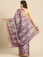 Thumbnail for Purple Silk Blend Digital Print Floral Saree with Unstitched Blouse - Hiral Fashion - Distacart