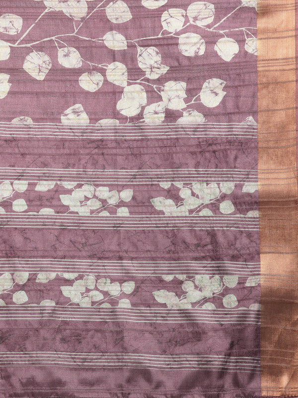 Purple Silk Blend Digital Print Floral Saree with Unstitched Blouse - Hiral Fashion - Distacart