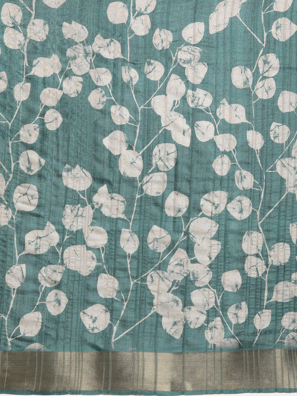 Turquoise Silk Blend Digital Print Floral Saree with Unstitched Blouse - Hiral Fashion - Distacart
