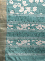 Thumbnail for Turquoise Silk Blend Digital Print Floral Saree with Unstitched Blouse - Hiral Fashion - Distacart