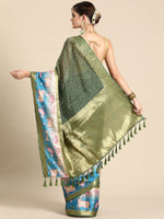 Thumbnail for Green Kanjeevaram Silk Digital Print Geomatric Saree with Unstitched Blouse - Hiral Fashion - Distacart