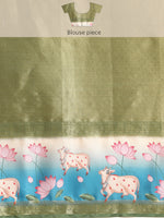 Thumbnail for Green Kanjeevaram Silk Digital Print Geomatric Saree with Unstitched Blouse - Hiral Fashion - Distacart