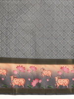 Thumbnail for Gray Kanjeevaram Silk Digital Print Geomatric Saree with Unstitched Blouse - Hiral Fashion - Distacart