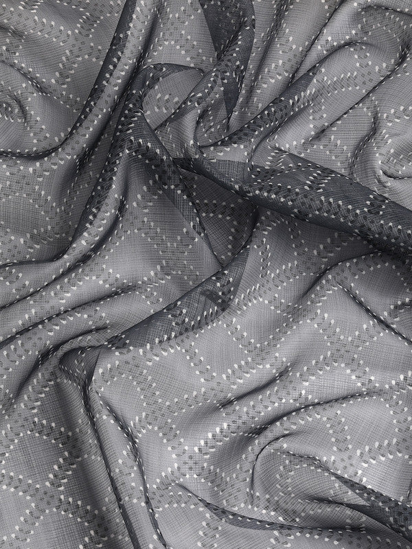 Gray Kanjeevaram Silk Digital Print Geomatric Saree with Unstitched Blouse - Hiral Fashion - Distacart