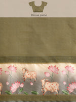 Thumbnail for Gray Kanjeevaram Silk Digital Print Geomatric Saree with Unstitched Blouse - Hiral Fashion - Distacart