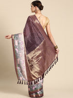 Thumbnail for Purple Kanjeevaram Silk Digital Print Geomatric Saree with Unstitched Blouse - Hiral Fashion - Distacart