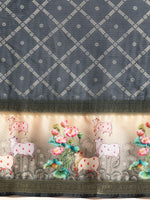 Thumbnail for Gray Kanjeevaram Silk Digital Print Geomatric Saree with Unstitched Blouse - Hiral Fashion - Distacart