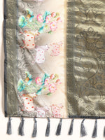 Thumbnail for Gray Kanjeevaram Silk Digital Print Geomatric Saree with Unstitched Blouse - Hiral Fashion - Distacart