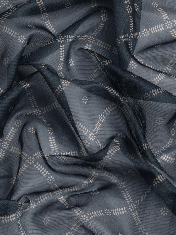 Gray Kanjeevaram Silk Digital Print Geomatric Saree with Unstitched Blouse - Hiral Fashion - Distacart