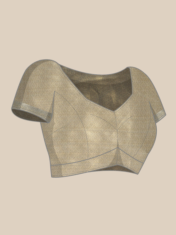 Gray Kanjeevaram Silk Digital Print Geomatric Saree with Unstitched Blouse - Hiral Fashion - Distacart