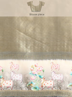 Thumbnail for Gray Kanjeevaram Silk Digital Print Geomatric Saree with Unstitched Blouse - Hiral Fashion - Distacart