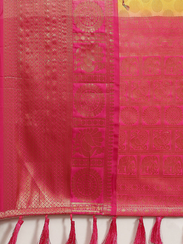 Yellow Art Silk Printed Polka Dots Saree with Unstitched Blouse - Hiral Fashion - Distacart