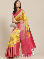 Thumbnail for Yellow Art Silk Printed Polka Dots Saree with Unstitched Blouse - Hiral Fashion - Distacart