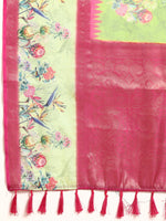 Thumbnail for Green Kanjeevaram Silk Digital Print Floral Saree with Unstitched Blouse - Hiral Fashion - Distacart