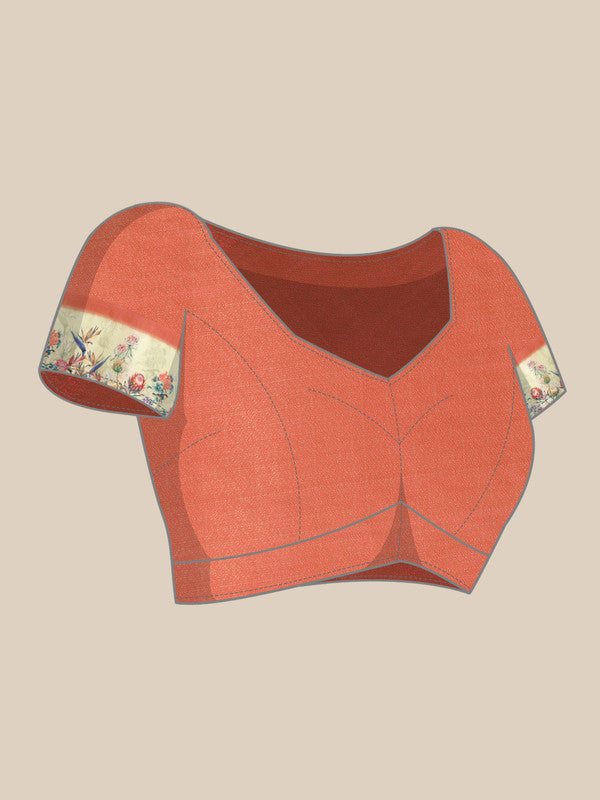 Gray Kanjeevaram Silk Digital Print Floral Saree with Unstitched Blouse - Hiral Fashion - Distacart