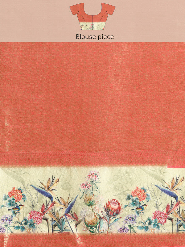 Gray Kanjeevaram Silk Digital Print Floral Saree with Unstitched Blouse - Hiral Fashion - Distacart