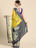 Thumbnail for Mustard Kanjeevaram Silk Digital Print Floral Saree with Unstitched Blouse - Hiral Fashion - Distacart