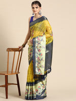 Thumbnail for Mustard Kanjeevaram Silk Digital Print Floral Saree with Unstitched Blouse - Hiral Fashion - Distacart