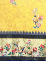 Thumbnail for Mustard Kanjeevaram Silk Digital Print Floral Saree with Unstitched Blouse - Hiral Fashion - Distacart