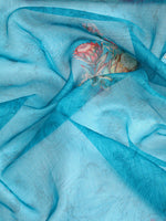 Thumbnail for Turquoise Kanjeevaram Silk Digital Print Floral Saree with Unstitched Blouse - Hiral Fashion - Distacart