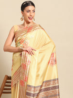 Thumbnail for Mustard Art Silk Printed Floral Saree with Unstitched Blouse - Hiral Fashion - Distacart