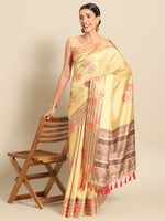 Thumbnail for Mustard Art Silk Printed Floral Saree with Unstitched Blouse - Hiral Fashion - Distacart