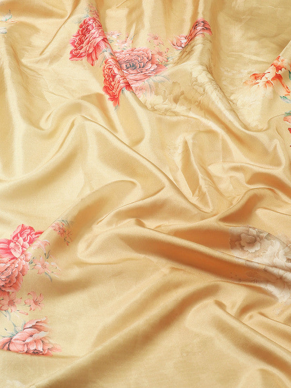 Mustard Art Silk Printed Floral Saree with Unstitched Blouse - Hiral Fashion - Distacart