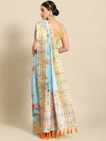 Thumbnail for Blue Art Silk Printed Floral Saree with Unstitched Blouse - Hiral Fashion - Distacart