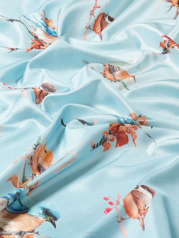 Blue Art Silk Printed Floral Saree with Unstitched Blouse - Hiral Fashion - Distacart