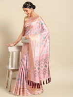 Thumbnail for Pink Art Silk Printed Floral Saree with Unstitched Blouse - Hiral Fashion - Distacart