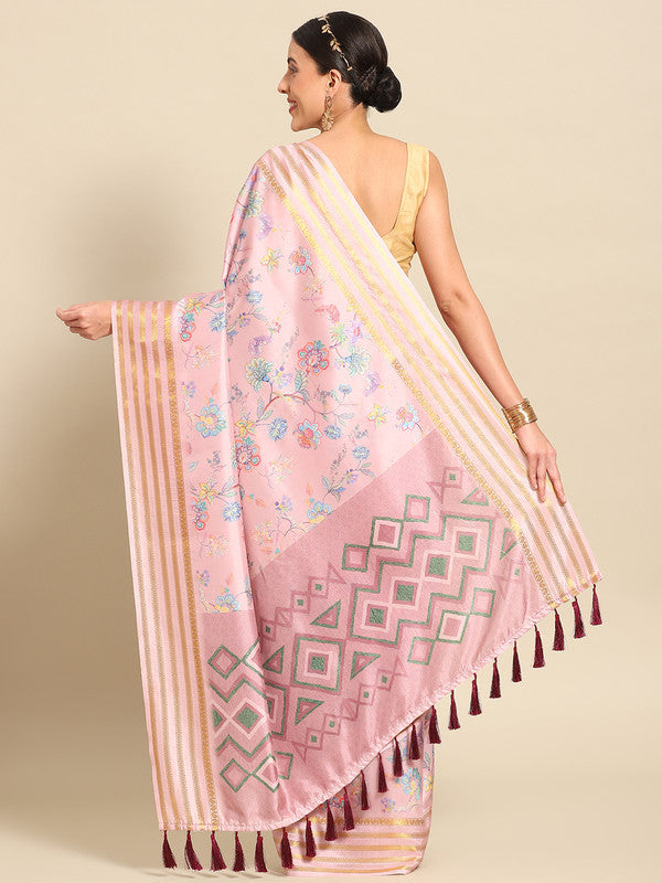 Pink Art Silk Printed Floral Saree with Unstitched Blouse - Hiral Fashion - Distacart