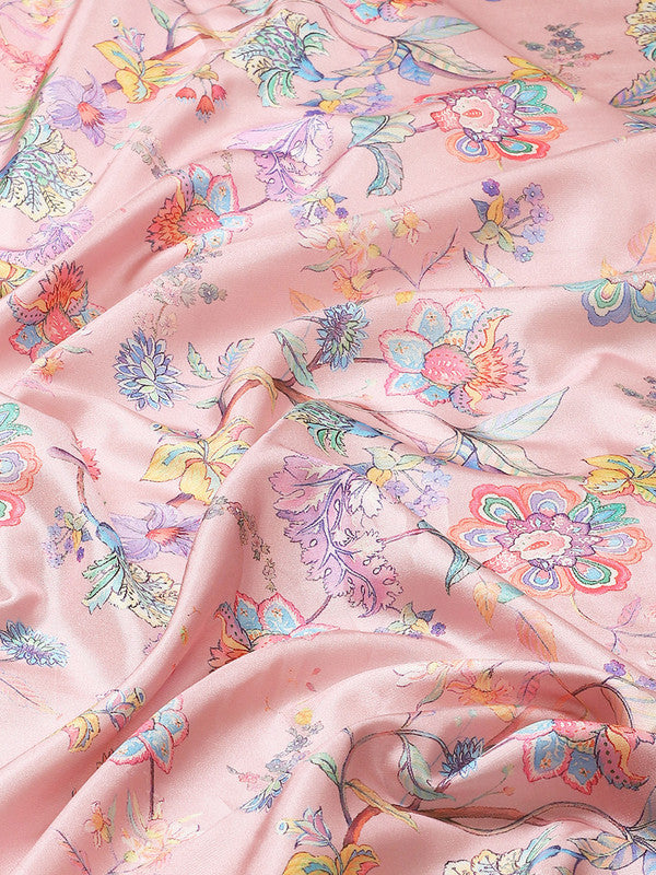 Pink Art Silk Printed Floral Saree with Unstitched Blouse - Hiral Fashion - Distacart