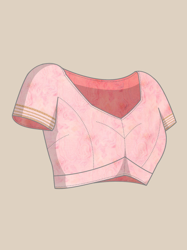 Pink Art Silk Printed Floral Saree with Unstitched Blouse - Hiral Fashion - Distacart