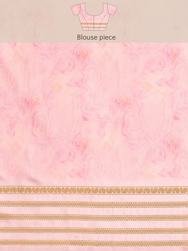 Pink Art Silk Printed Floral Saree with Unstitched Blouse - Hiral Fashion - Distacart