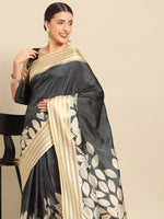 Thumbnail for Black Art Silk Printed Floral Saree with Unstitched Blouse - Hiral Fashion - Distacart