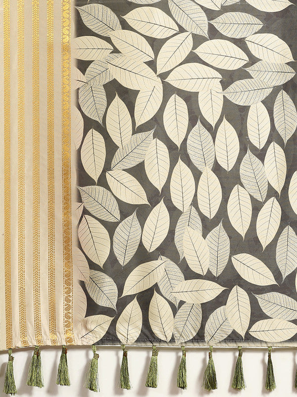 Black Art Silk Printed Floral Saree with Unstitched Blouse - Hiral Fashion - Distacart