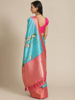 Thumbnail for Turquoise Art Silk Digital Print Floral Saree with Unstitched Blouse - Hiral Fashion - Distacart