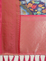 Thumbnail for Navy Blue Art Silk Digital Print Floral Saree with Unstitched Blouse - Hiral Fashion - Distacart