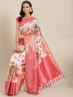 Thumbnail for Pink Art Silk Digital Print Floral Saree with Unstitched Blouse - Hiral Fashion - Distacart