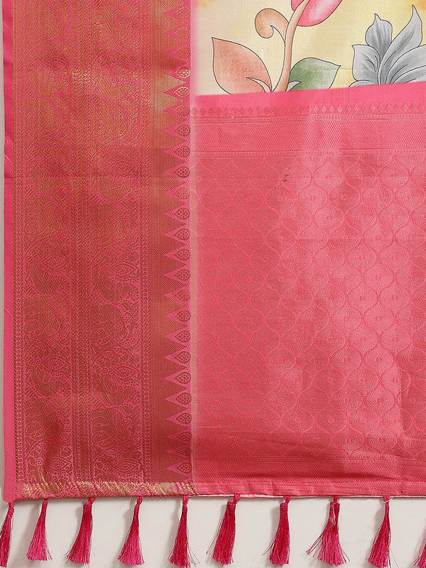 Pink Art Silk Digital Print Floral Saree with Unstitched Blouse - Hiral Fashion - Distacart